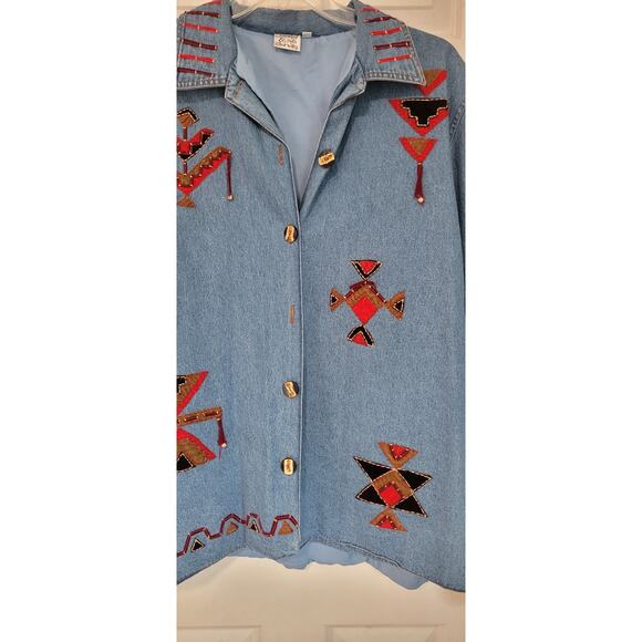 Parsley and Sage Women’s Jacket 2XL Denim Boho Western Embroidered Artsy Art - Picture 5 of 7